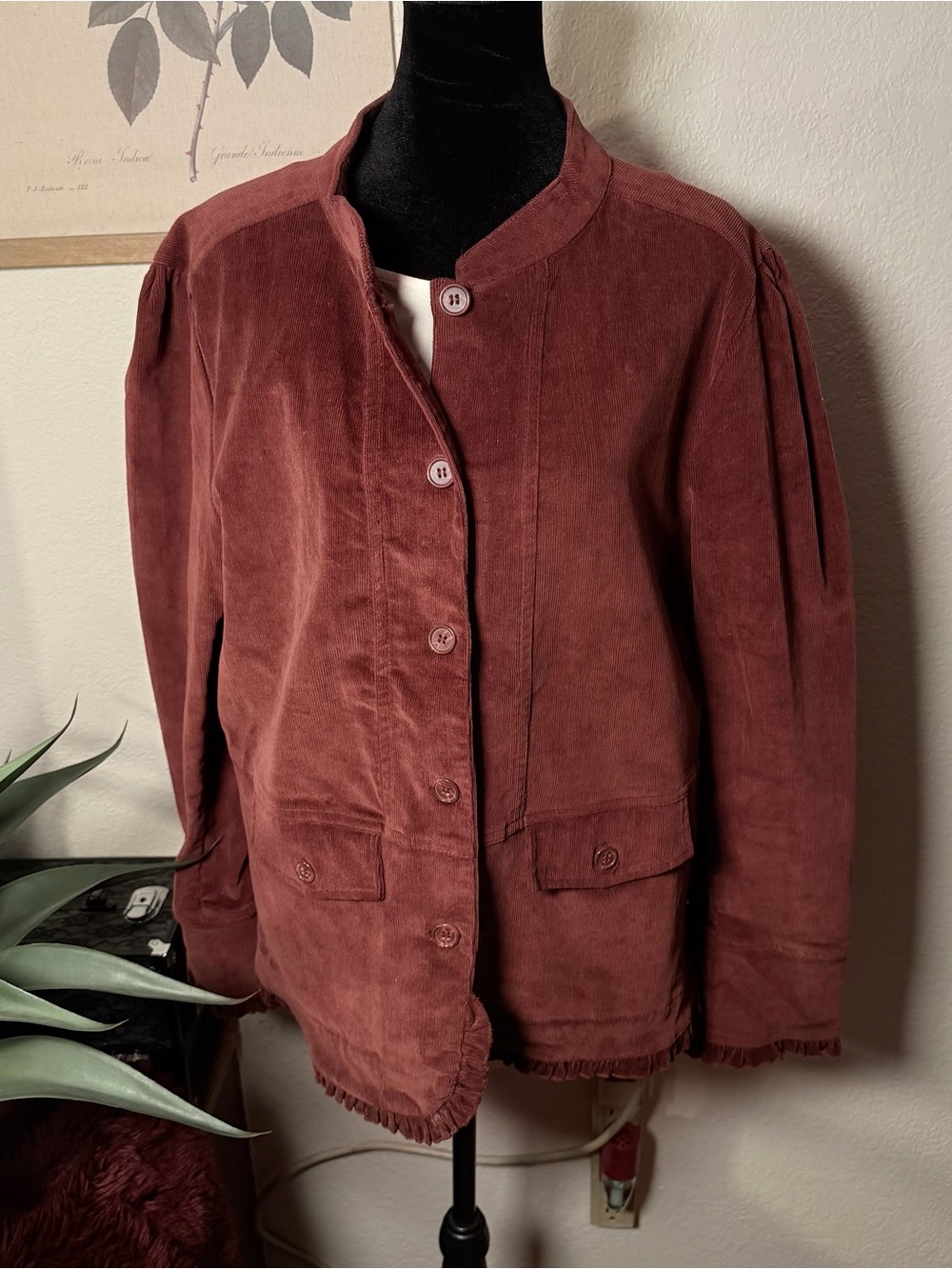 Vintage Burgundy Button-Front Jacket
